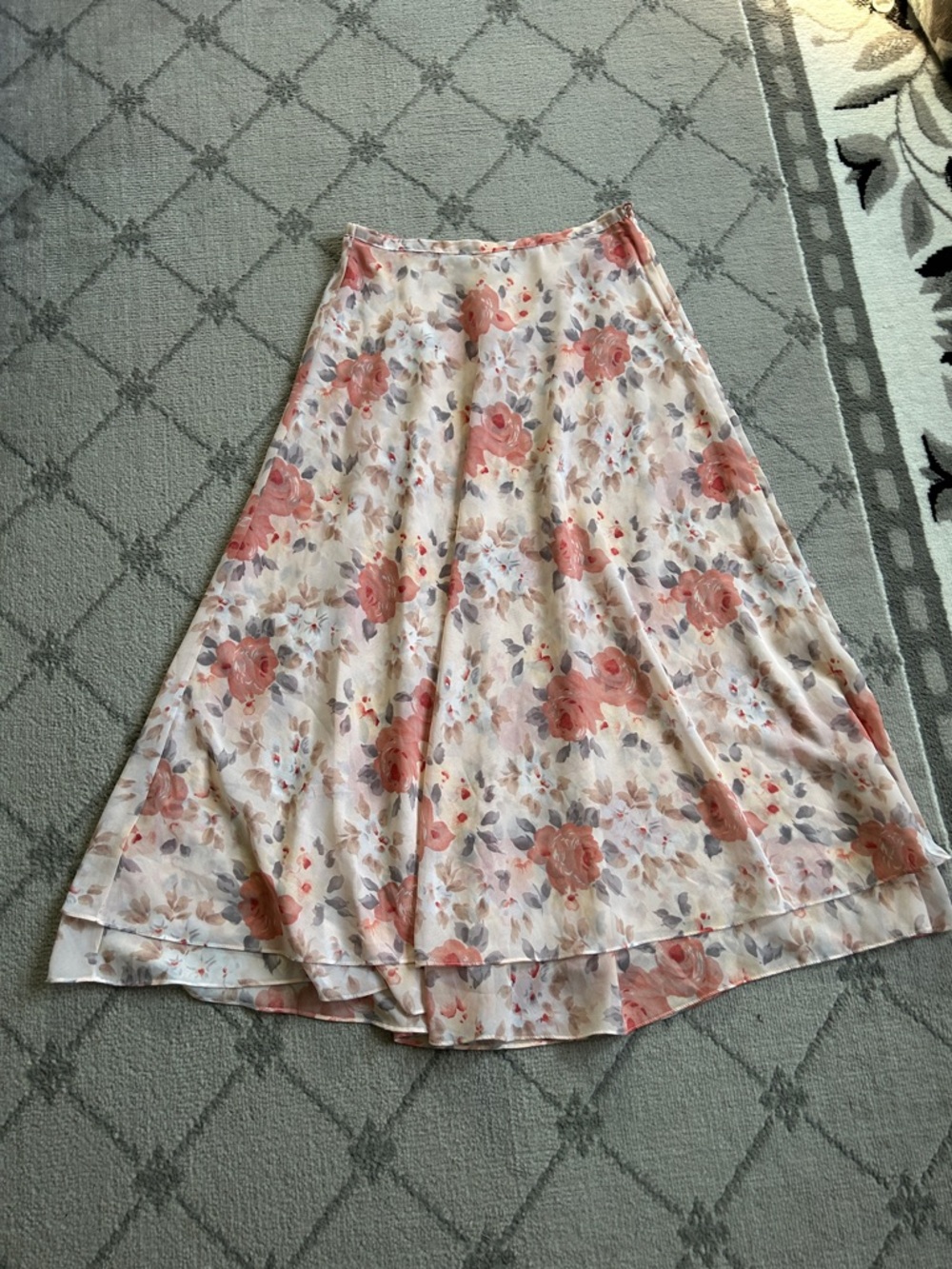 Floral A-Line Midi Skirt in Pink Cream